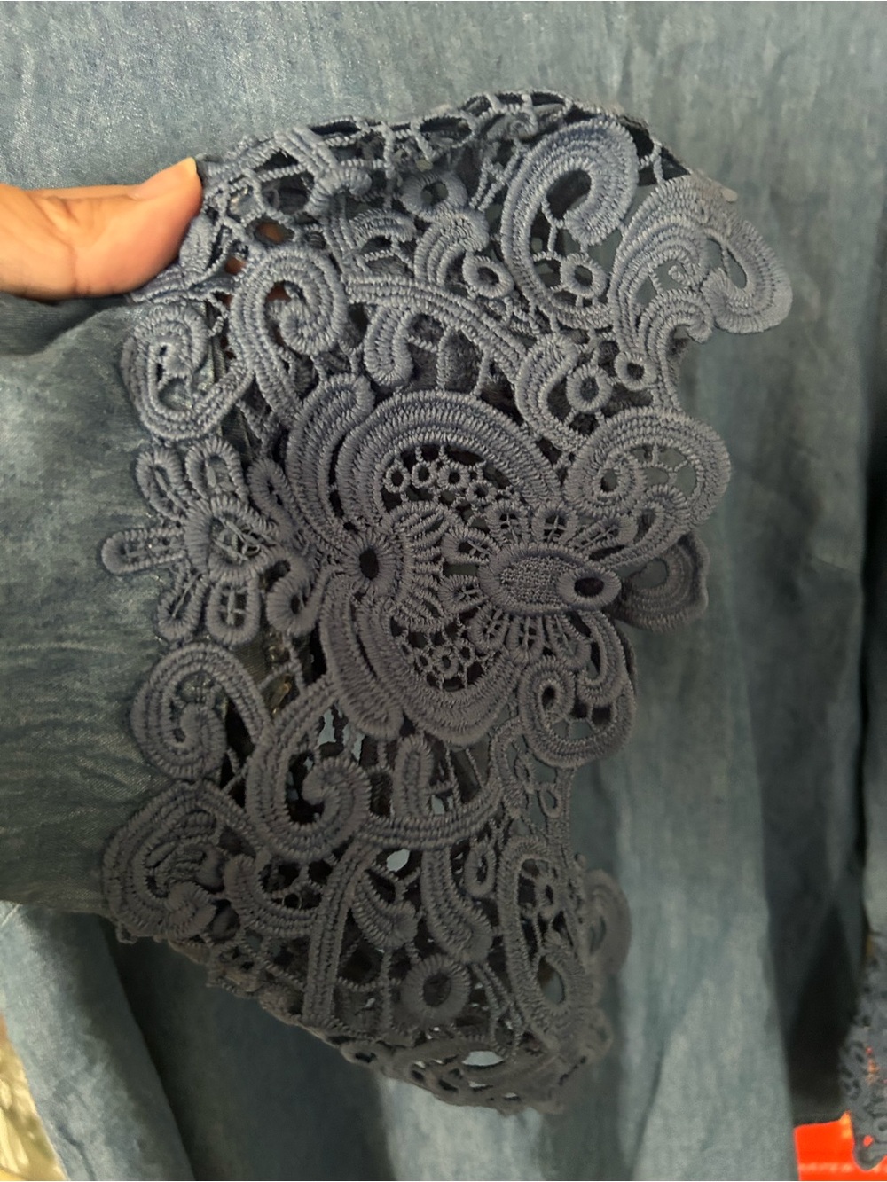 Women's Light Blue Lace Cuff Tunic Top - Picture 3 of 7